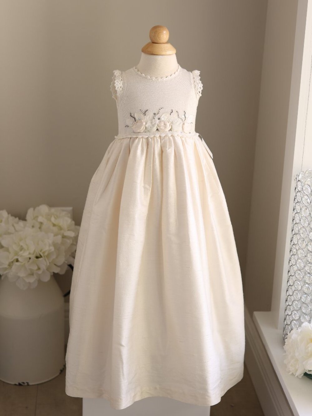 Ivory Dupioni Silk Dress Gown Cotton Crotched Bodice Special Occasion GORGEOUS